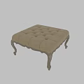 Beige Upholstered Ottoman With Tufted Surface And Elegant Curved Wooden Legs