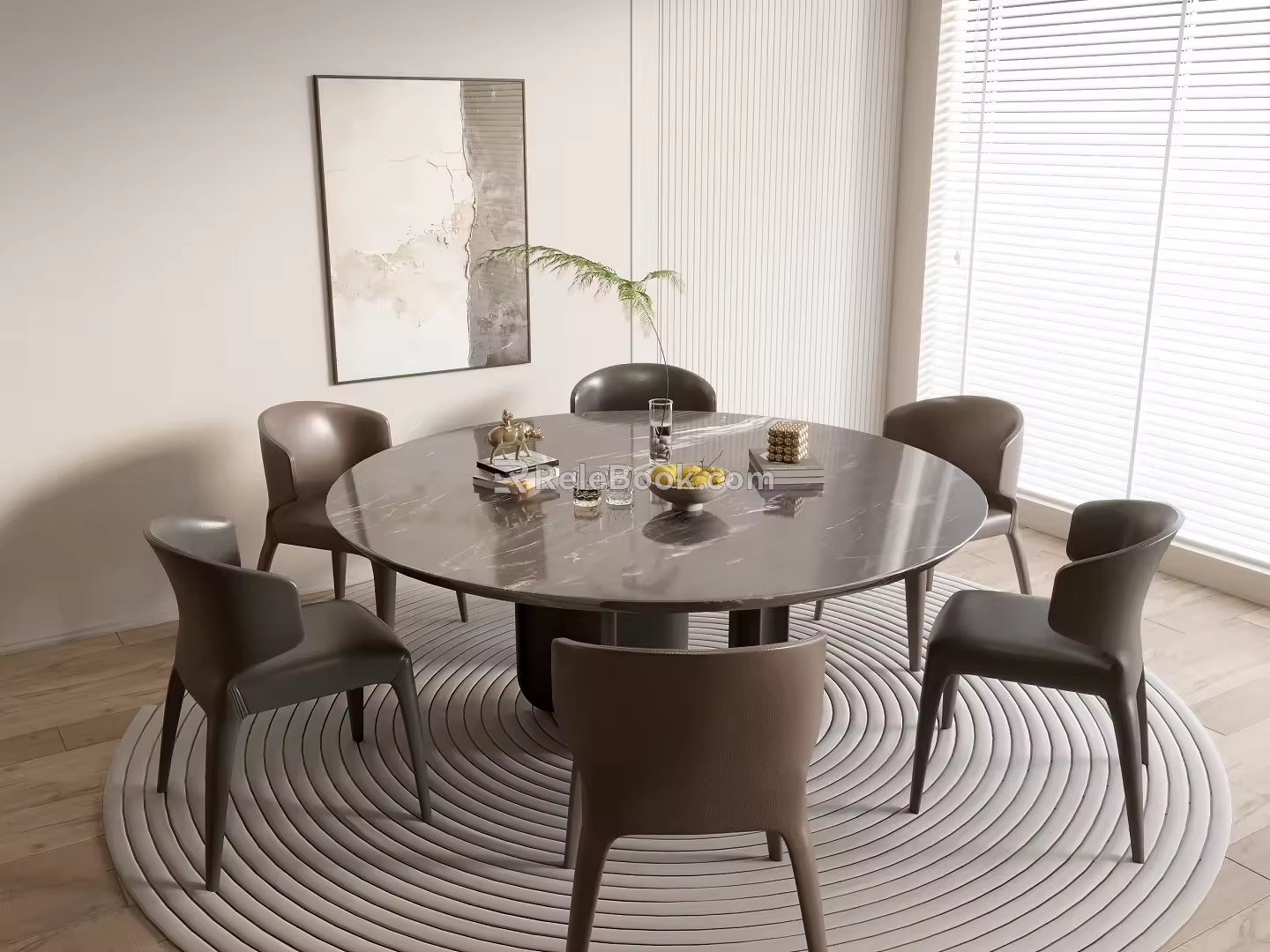 Modern Dining Table and Chair Round Dining Seat Combination Dining Table Ornaments Dining Seat 3d model