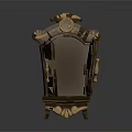 Classic Wooden Display Cabinet With Ornate Gold Accents And Carved Vintage Design