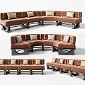 Brown Sectional Sofa With Light Colored Cushions Curved And Straight Modular Design 3d model