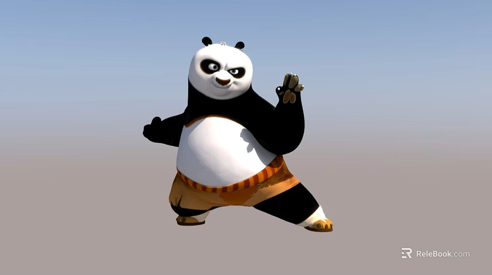 Kung Fu Panda Movie Character In Martial Arts Stance With Orange Belt 3d model 