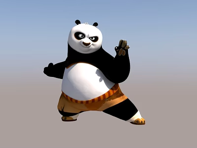 Kung Fu Panda Movie Character In Martial Arts Stance With Orange Belt 3d model