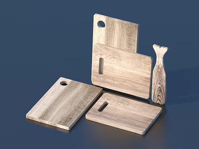 Wooden Cutting Boards And Fish Shaped Kitchen Tool For Cooking Preparation 3d model