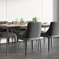 Modern Minimalist Dining Table Set With Gray Chairs And Wooden Tabletop 3d model