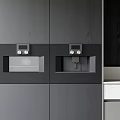 Built In Kitchen Appliances In Dark Wood Grain Black Cabinets With White Countertop