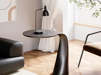 Modern Black Metal Side Table With Round Top And Curved Base In Living Room 3d model