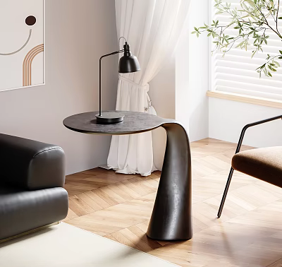 Modern Black Metal Side Table With Round Top And Curved Base In Living Room 3d model