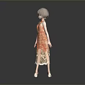 Woman in Gold Sequined Dress Standing on Red Circular Platform with Gray Background