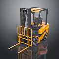 Industrial Yellow Forklift With Cab Lifting Forks And Reflective Surface 3d model