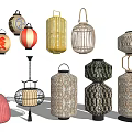 Various Decorative Lanterns With Colorful Woven Patterns And Geometric Shapes
