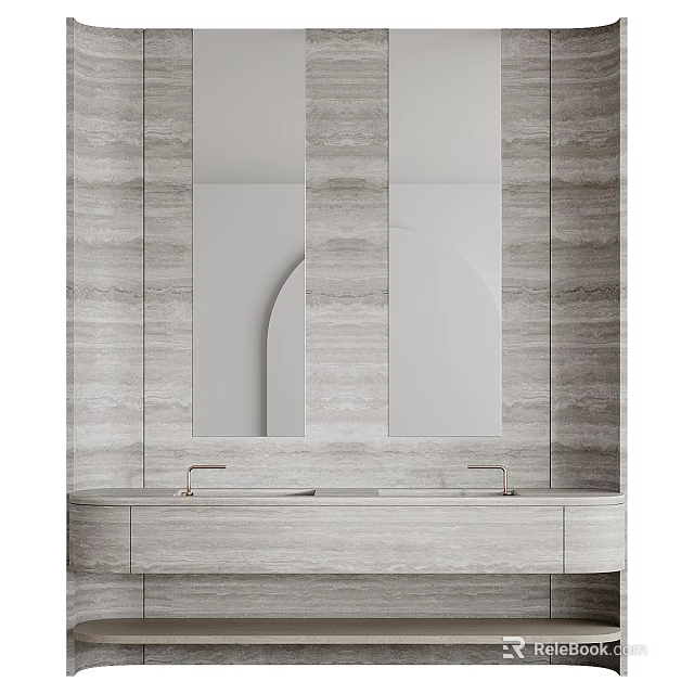 Modern Bathroom Vanity With Double Mirrors And Stone Countertop Design 3d model