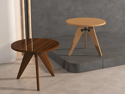 Modern Wooden Side Tables With Geometric Legs And Two Color Options Minimalist Style 3d model