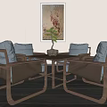 New Chinese Style Leisure Sofa Combination Leisure Negotiation Table and Chair Wooden Square Table and Chair 3d model