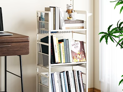 White Multi Tier Bookshelf With Various Books And Magazines In Home Room Corner 3d model