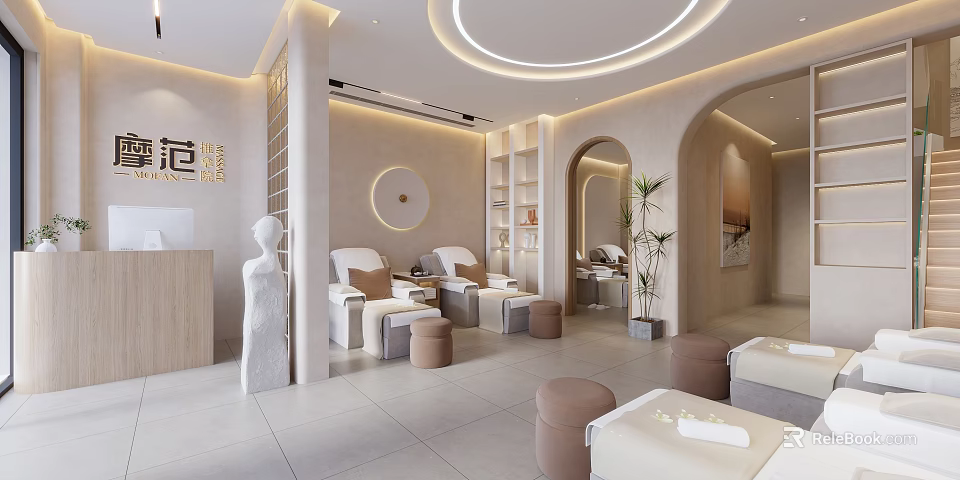 Modern Beauty Hair Salon Interior With Styling Chairs Mirrors And Relaxing Design 3d model 
