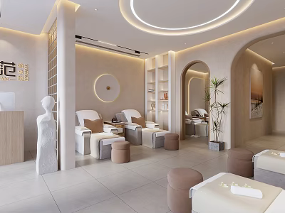 Modern Beauty Hair Salon Interior With Styling Chairs Mirrors And Relaxing Design 3d model