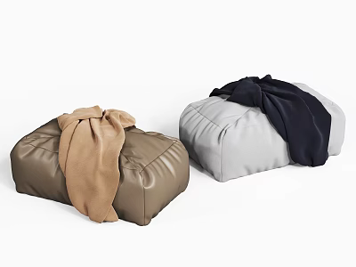 Brown And Gray Padded Ottomans With Cozy Blankets For Home Living Comfort 3d model