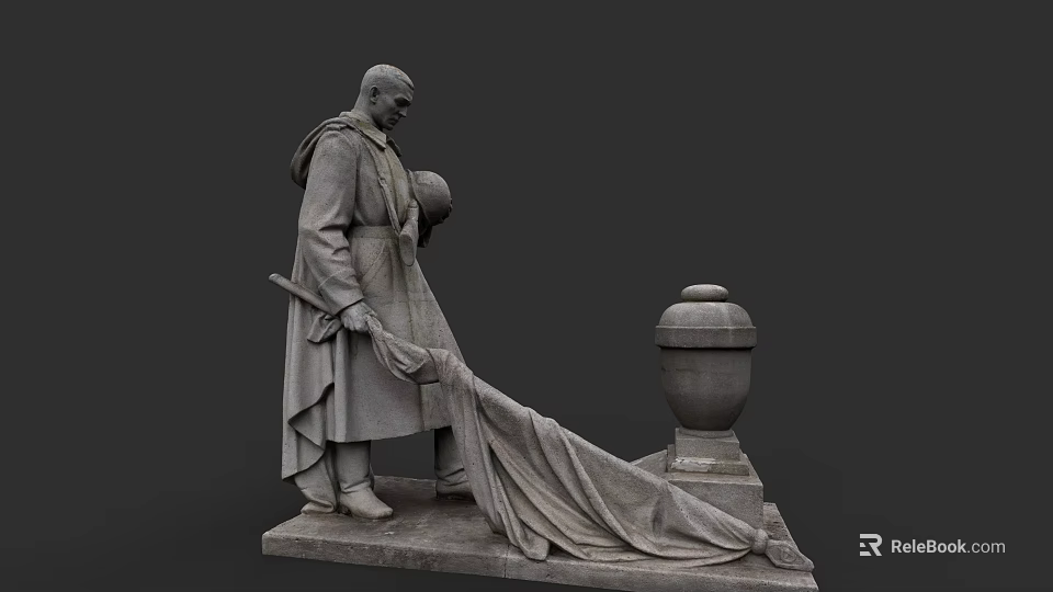 Man Statue In Long Robe Holding Ball With Pedestal And Cloth 3d model 