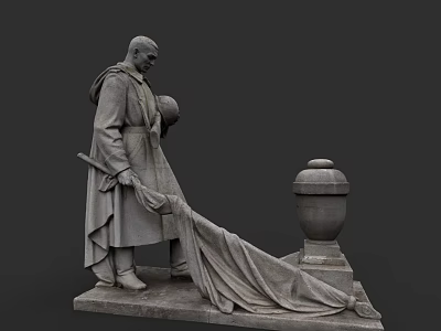Man Statue In Long Robe Holding Ball With Pedestal And Cloth 3d model