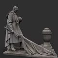 Man Statue In Long Robe Holding Ball With Pedestal And Cloth