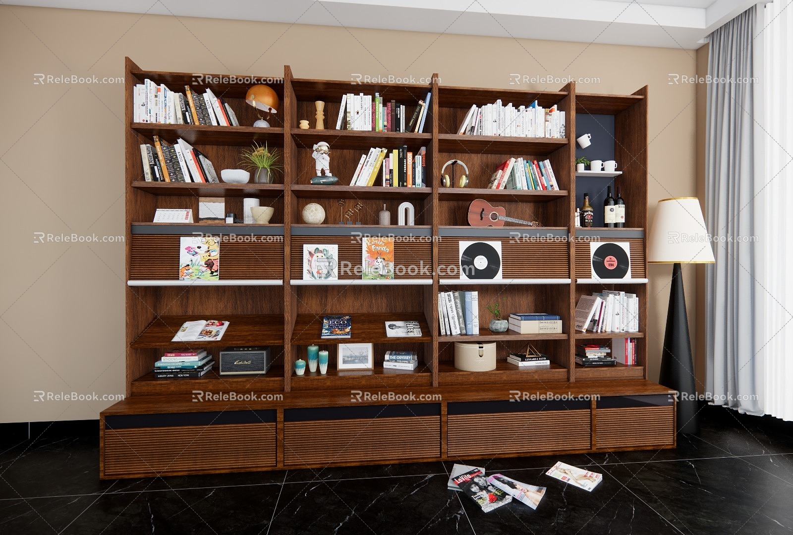 full wall bookcase 3d model