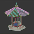 Traditional Chinese Pavilion With Black Tiled Roof Red Carved Columns And White Hexagonal Base