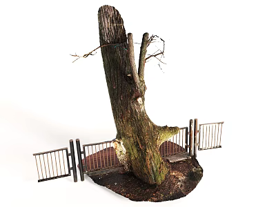 Modern Plant Tree Trunk Sump Dead Wood Wrought Iron Fence 3d model