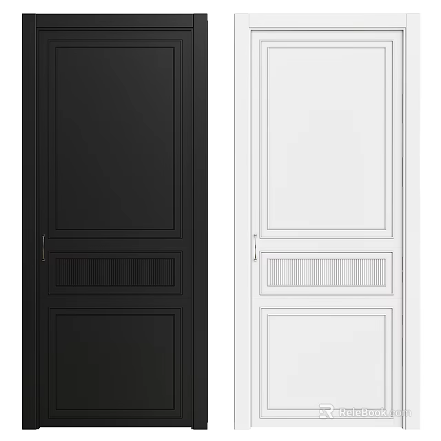 Black And White Hinged Doors With Minimalist Panel Design For Home Interior 3d model 