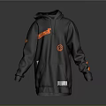 Black Long Sleeve Hoodie with Orange Accents Hooded Design Front Pocket and Logo Details