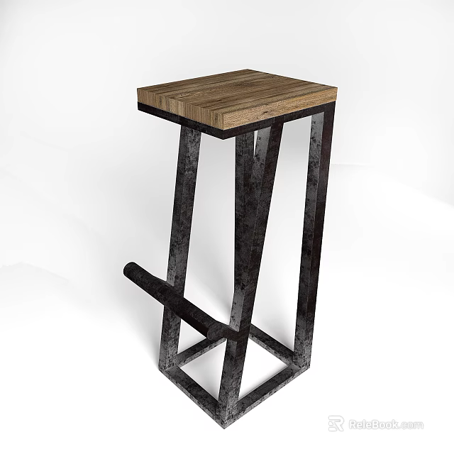 Modern Bar Stool With Wooden Square Top And Black Metal Frame Structure Design 3d model 