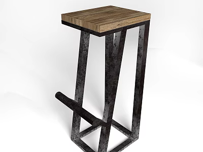 Modern Bar Stool With Wooden Square Top And Black Metal Frame Structure Design 3d model