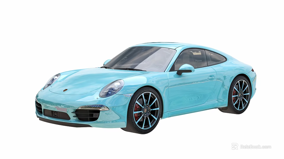 Light Blue Porsche Sports Car With Aerodynamic Design And Wheels 3d model 