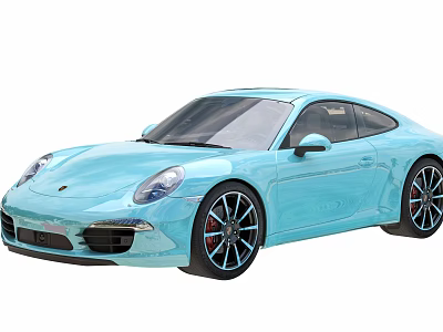 Light Blue Porsche Sports Car With Aerodynamic Design And Wheels 3d model