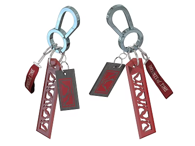 Stylish Whiskey Time Keychains With Red Leather Tags Metal Rings And Laser Cut Design 3d model