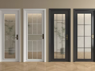 Interior Hinged Doors With White Black Frames And Decorative Glass Panels 3d model