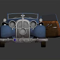 Classic Blue Vintage Convertible Car With Open Top Brown Leather Interior And Chrome Details