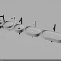 Multiple White Washbasins With Various Designed Faucets Arranged Together On 3d model