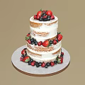 Two Tiered Naked Cake Decorated With Fresh Strawberries And Blueberries On Round Platter