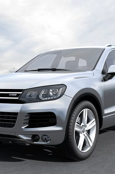 Silver Volkswagen SUV With Front Grille Design And Alloy Wheels On Open Road 3d model