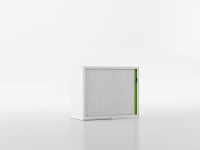 Modern White Bookcase With Green Accent Louvered Door Simple Contemporary Style 3d model