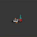 Green Christmas Tree Plant with Girl Packages Police Car and Mailbox