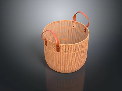 Small Animal Basket With Orange Woven Design And Red Carry Handles 3d model
