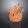 Small Animal Basket With Orange Woven Design And Red Carry Handles