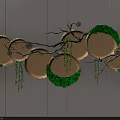 Modern Wall Decor Featuring Circular Woven Elements Green Plants Branches And Vines 3d model