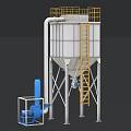 Industrial Dust Collector Equipment With White Main Body Yellow Guardrails Blue Pipes And Metal Frames