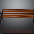 Red Wooden Slat Bench With Black Metal Legs As Outdoor Furniture Piece