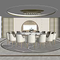 Elegant Private Dining Room With Round Table Beige Chairs And Crystal Chandelier 3d model