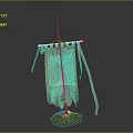 Ancient Style Banner Stand Featuring Wooden Pole Spiked Top Cloth Tassels And Green Base