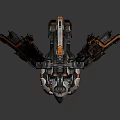 Futuristic Sci Fi Spaceship With Black Orange White Complex Mechanical Structure And Wings 3d model