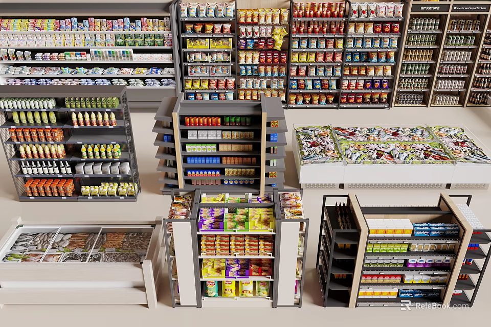 Multi Tiered Retail Display Shelves With Organized Racks For Various Store Products 3d model 